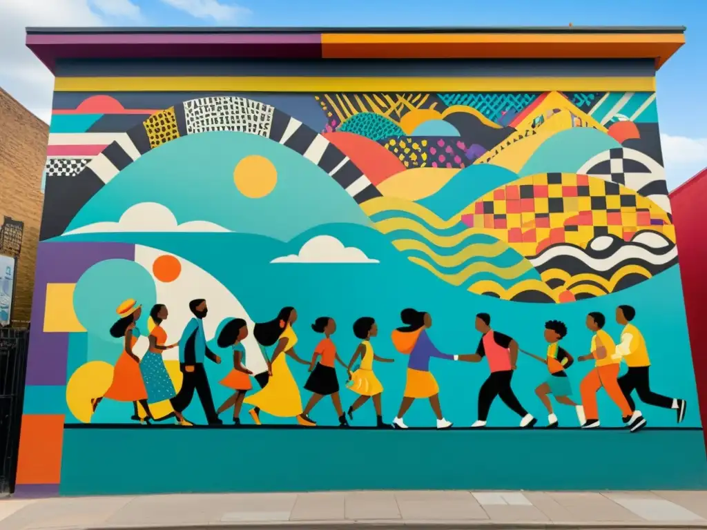 Evolución de patrones arte callejero: Mural vibrante de celebración y diversidad en la ciudad