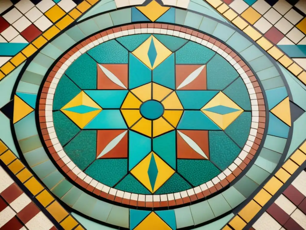 Patrones artísticos de culturas en realidad aumentada: Mosaico histórico con diseños geométricos y colores vibrantes en AR moderno