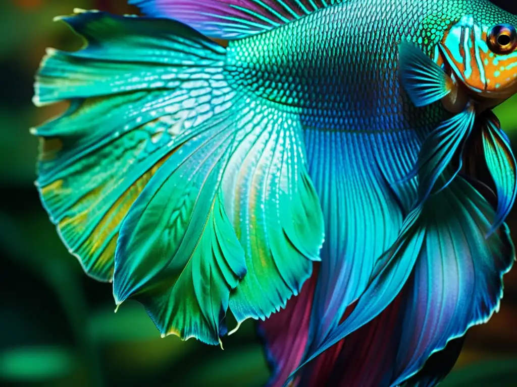 Los patrones artísticos en las escamas del pez Siamese fighting fish crean un hipnótico mosaico de colores y texturas