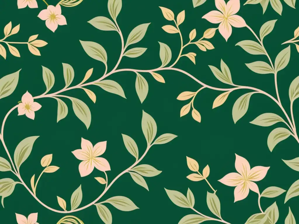 Diseño vintage de vides doradas y delicadas flores en tonos suaves Patrones artísticos para identidad de marca: elegante diseño vintage de enredaderas doradas y delicadas flores en tonos suaves de rosa y verde