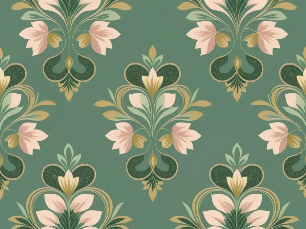 Patrones artísticos en interfaces de usuario: Intrincado diseño vintage de flores y formas geométricas en tonos suaves de rosa, verde y dorado