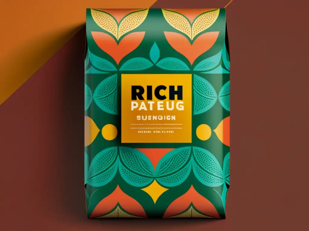 Patrones artísticos en packaging digital: Intrincado diseño vintage con tonos cálidos y detalles únicos en envase de producto