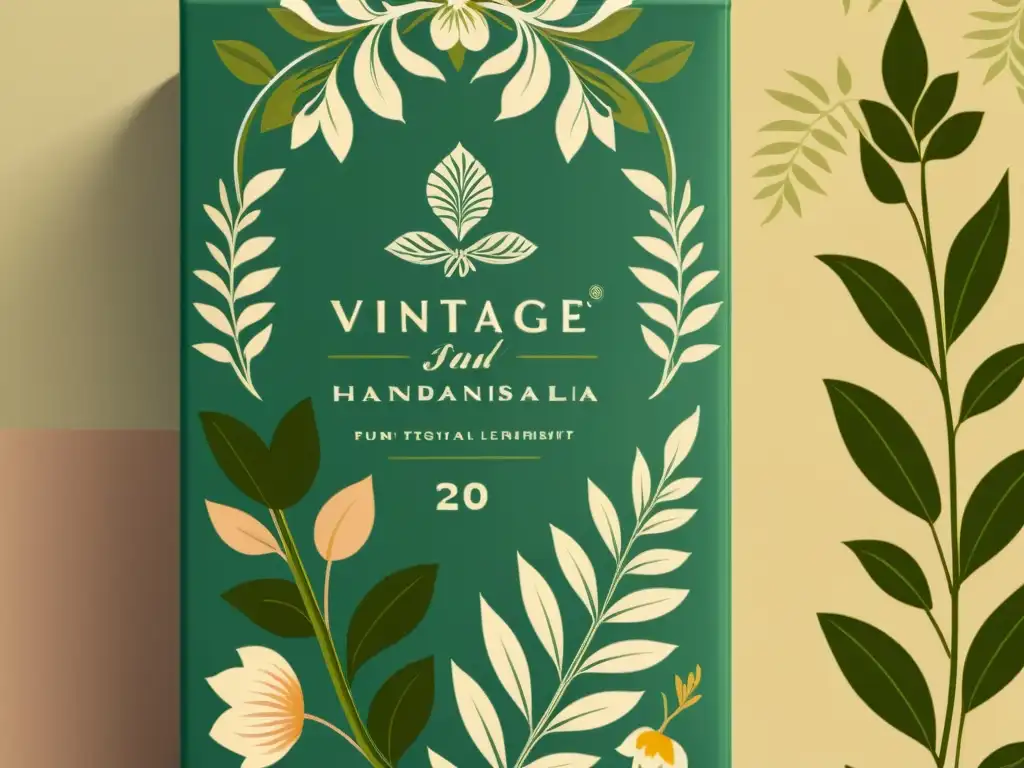 Patrones artísticos en packaging digital: diseño vintage con detalles botánicos y texturas suaves, evocando nostalgia y artesanía