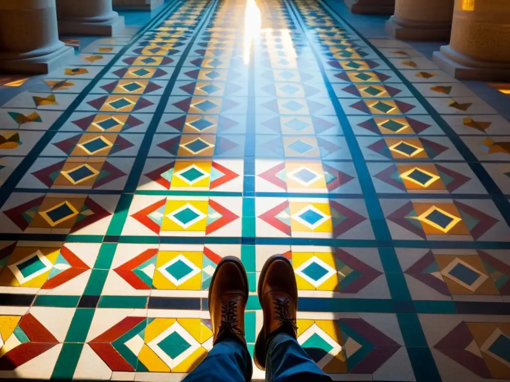 Patrones artísticos en realidad aumentada: Mosaico de una catedral con luz solar y vitrales, creando una hermosa escena de arte y belleza atemporal