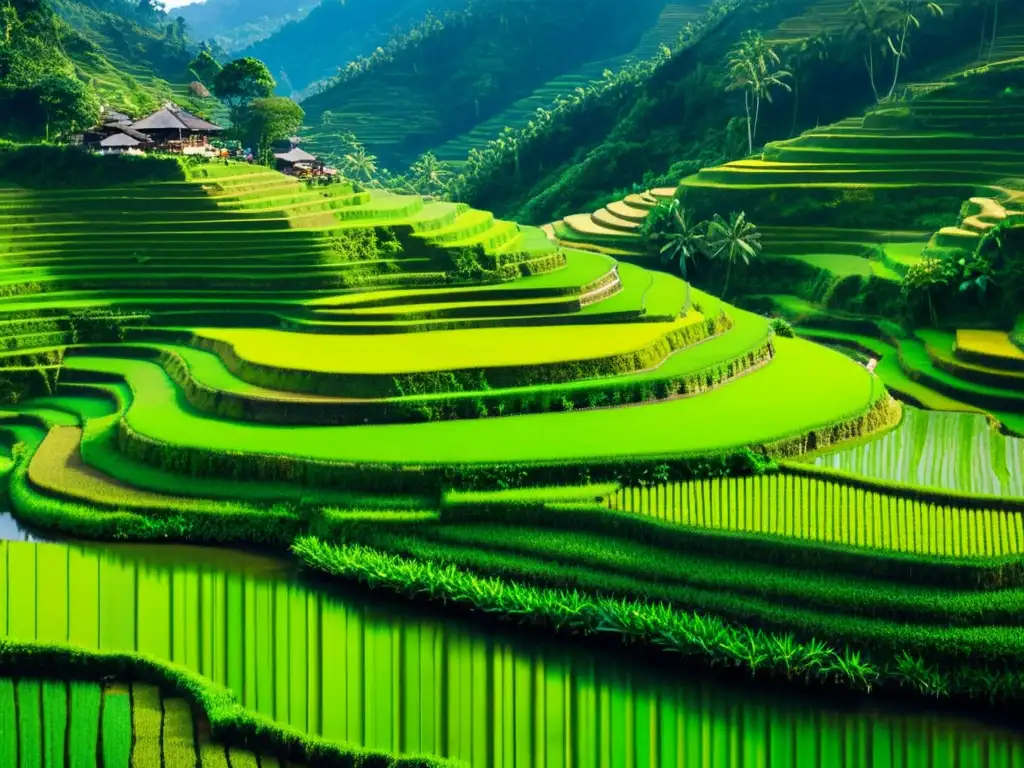 Patrones bordados terrazas Filipinas: Fotografía vintage de los campos de arroz de Banaue, con luz y sombra, evocando belleza atemporal