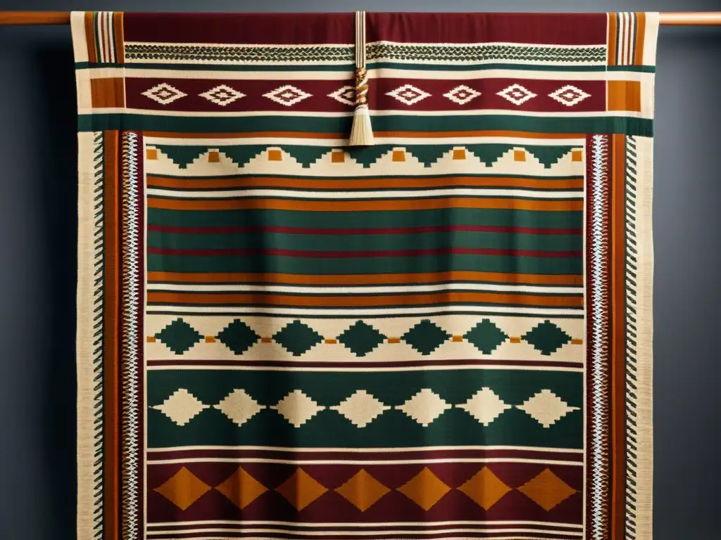 Patrón textil ancestral en telar vintage Patrones contemporáneos con raíces ancestrales: Tejido intrincado en tonos terrosos, evocando arte indígena antiguo en un telar vintage