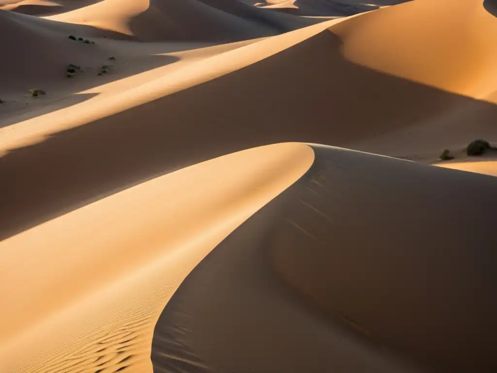 Patrones en las dunas de arena: Intrincados diseños esculpidos por el viento en un paisaje desértico dorado y cambiante