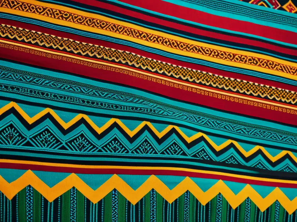 Patrones étnicos en identidad de marca: Textil vintage con vibrantes motivos étnicos, bordados detallados y colores llamativos