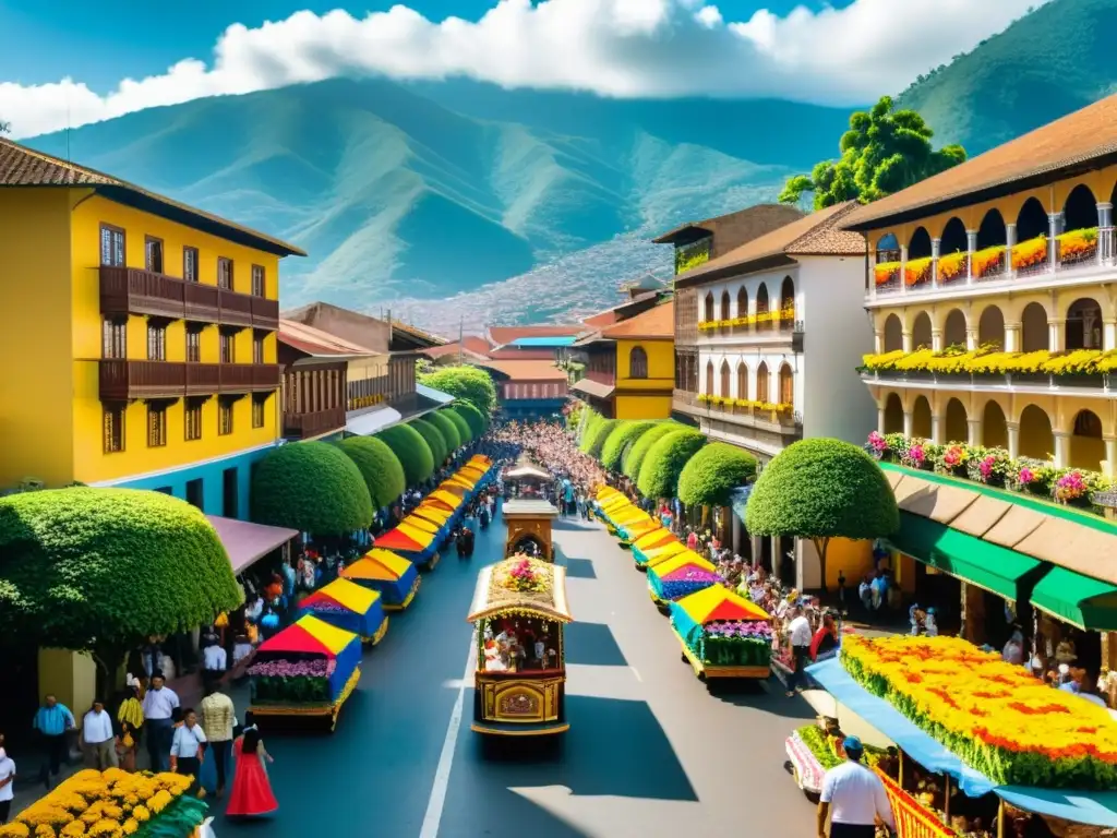 Patrones florales en feria Medellín: vibrante celebración de la Feria de las Flores, con colores tradicionales y arquitectura icónica