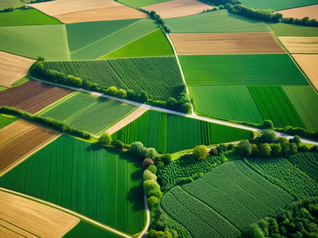 Patrones geográficos en fotografía aérea: una vista fascinante de campos, ríos y carreteras como un tapiz desde gran altura