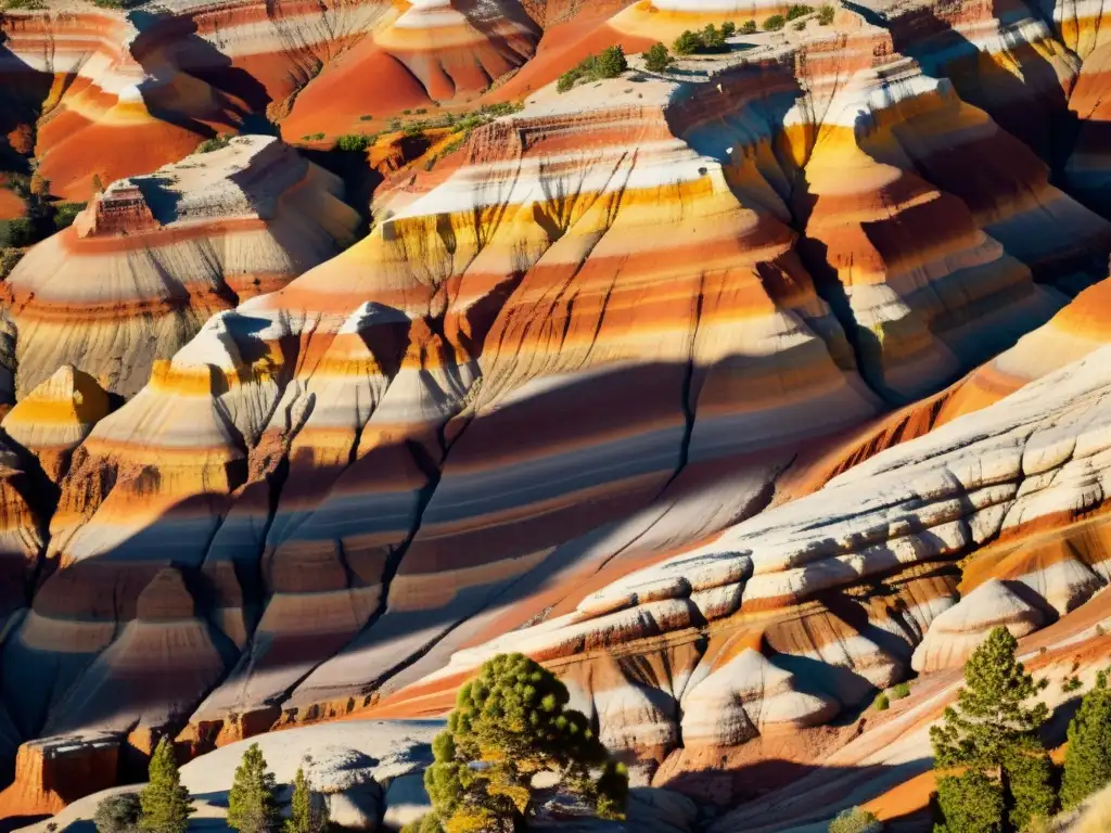 Patrones geológicos naturales fascinantes en formaciones rocosas sedimentarias con una paleta de colores vibrantes y detalles intrincados