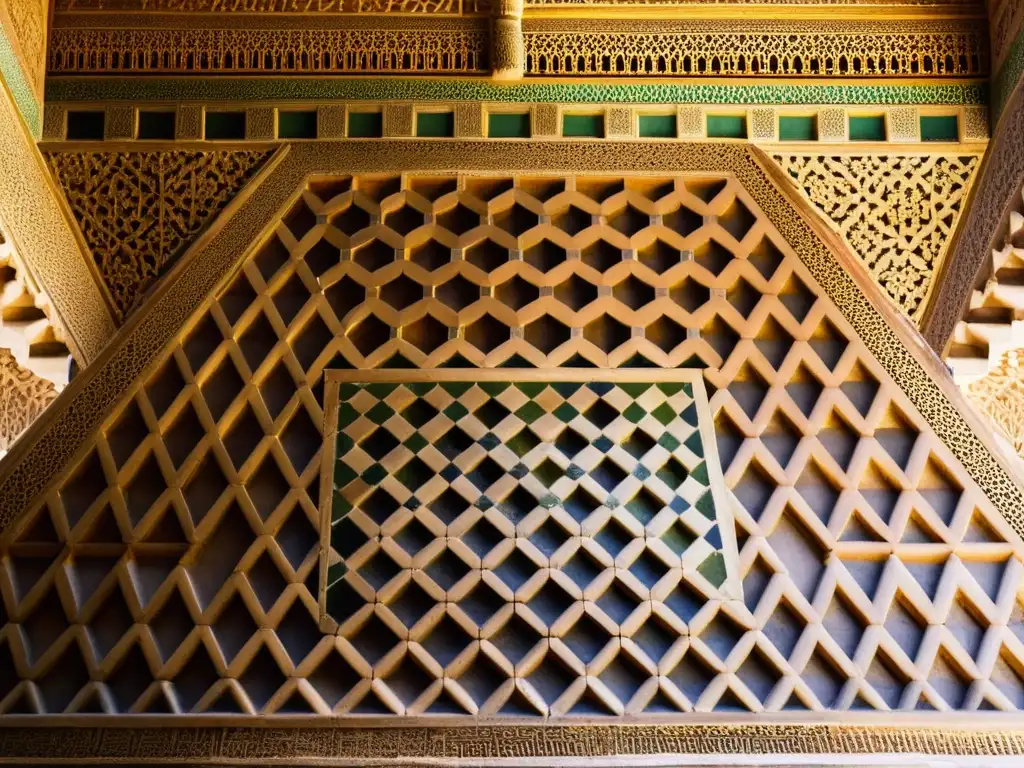 Patrones geométricos del arte islámico en la Alhambra, Granada: una obra de arte de luz, sombra y detalles que evoca belleza y significado cultural