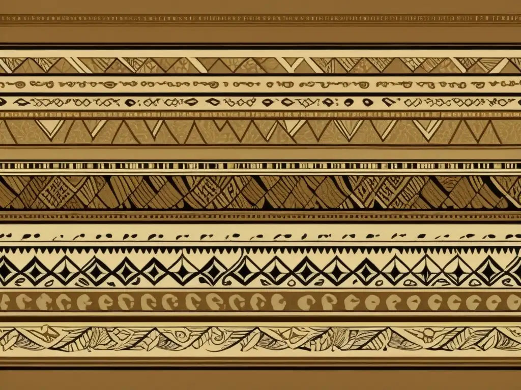 Arte ancestral digitalizado: transición de lo analógico a lo digital Transformación de patrones históricos a la era digital, fusionando artesanía tradicional con tecnología moderna en cálidos tonos sepia