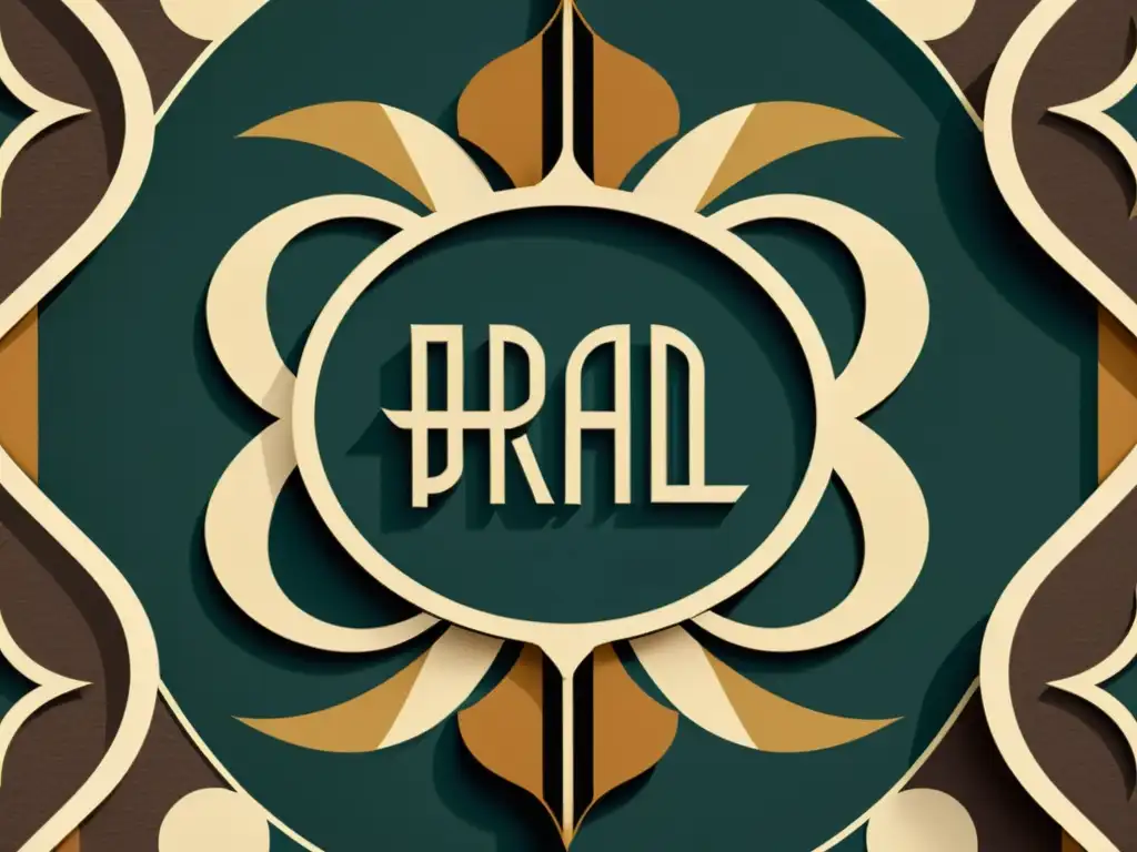 Patrones en logotipos para marcas: Diseño vintage con formas entrelazadas en tonos tierra y estilo art deco sobre fondo texturizado envejecido