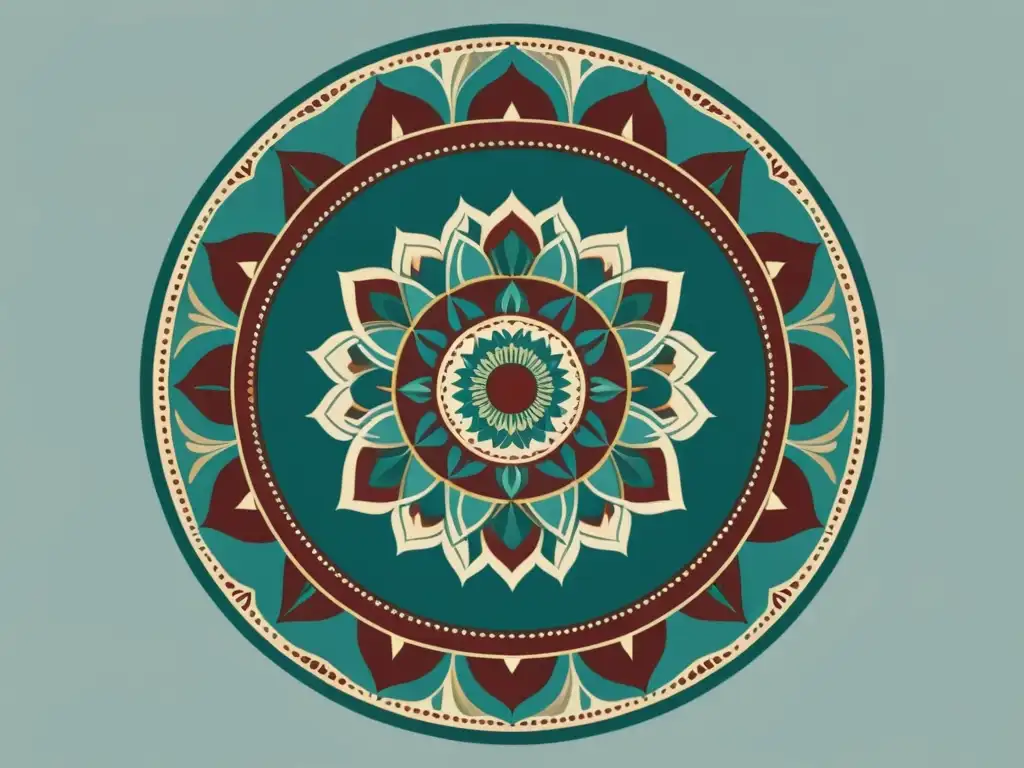 Patrones meditativos en mandalas virtuales en tonos terrosos y diseño vintage de alta resolución