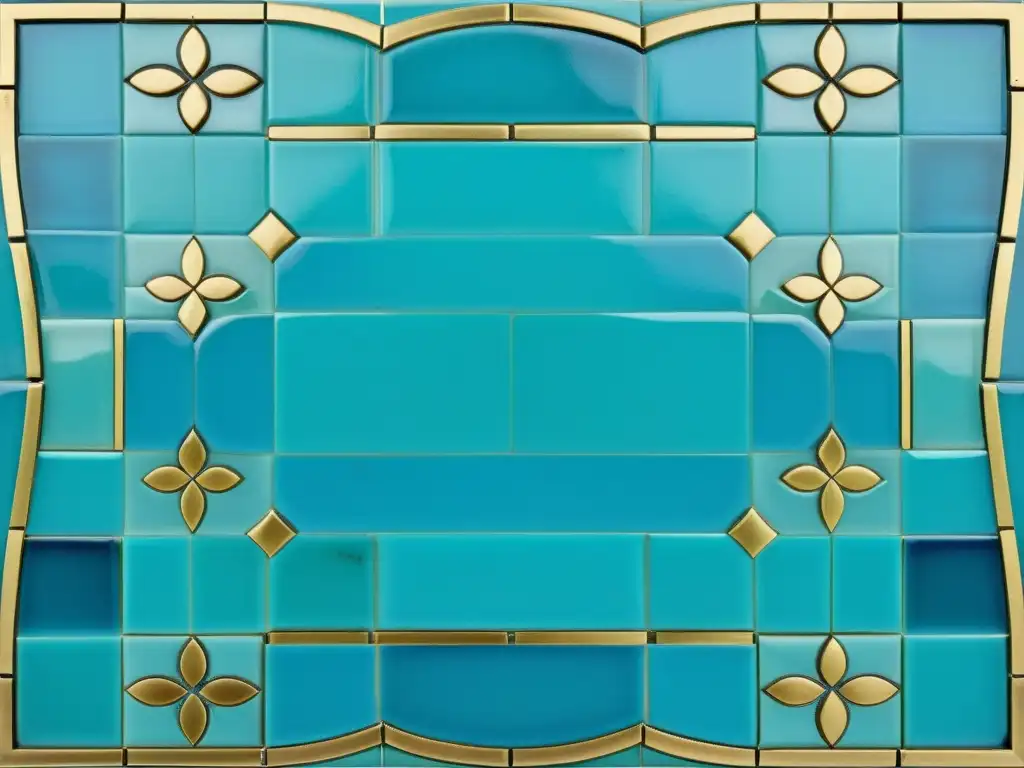 Patrones de mosaico mediterráneo en tonos azules, turquesa y dorados con motivos geométricos y florales, reflejando la luz y la historia artesanal