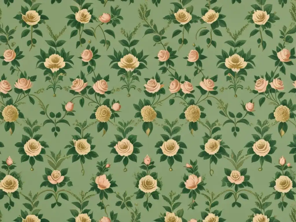 Patrones de papel tapiz inspiradores con diseño vintage de rosas en tonos suaves de rosa, verde y dorado