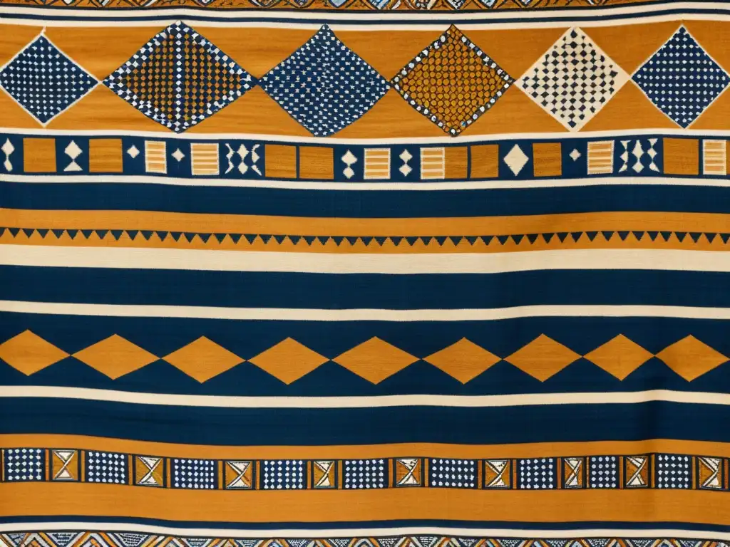 Patrones simbólicos tejidos tribales africanos en vintage textil étnico con símbolos y colores terrosos