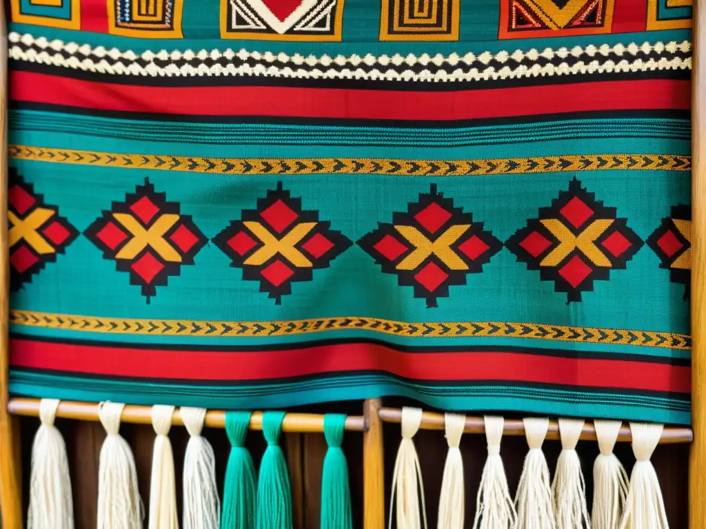 Patrones de tejidos Lozi Zambia: Detalle de tela tradicional con colores vibrantes y símbolos culturales, evocando historia y tradición