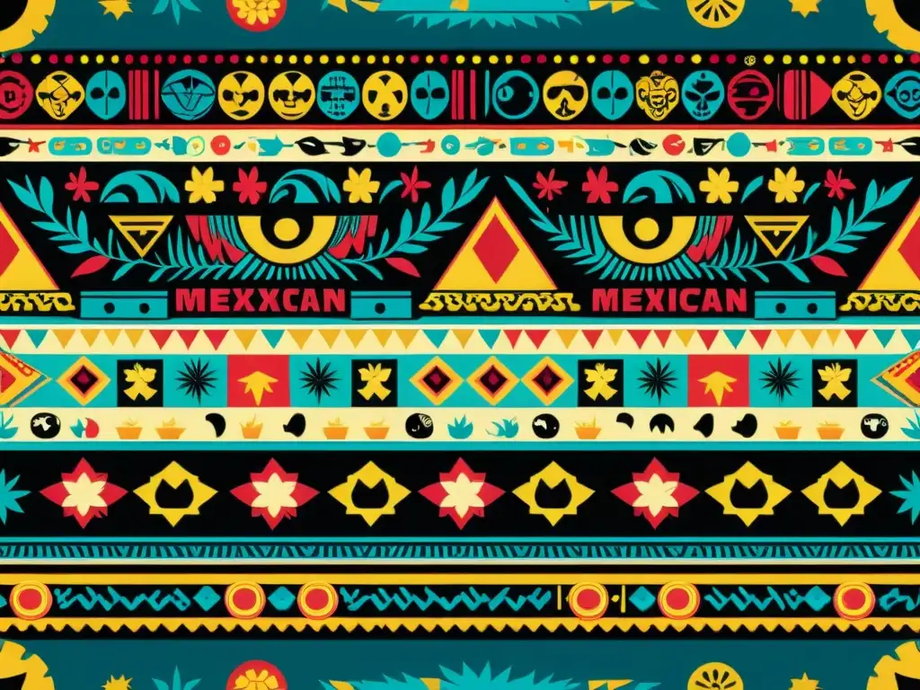 Patrón textil mexicano 8K con iconos pop Patrones tradicionales cultura pop digitalizada: vibrante diseño mexicano con íconos pop y símbolos digitales, una fusión visualmente impactante