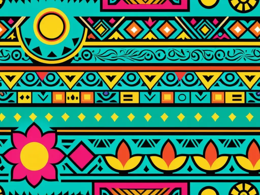 Patrón folclórico mexicano fusionado con cultura pop Patrones tradicionales cultura pop digitalizada: Ilustración digital de un vibrante diseño mexicano fusionado con iconos de la cultura pop moderna