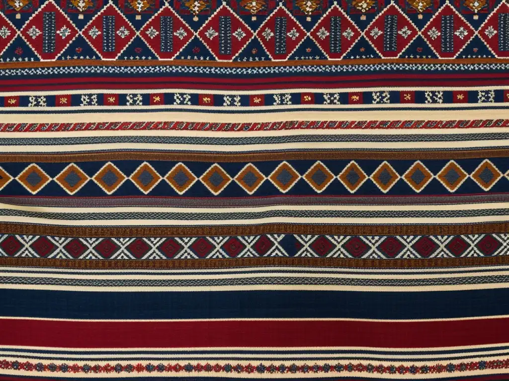 Patrones tradicionales en textil contemporáneo: Detalle vibrante y detallado de una tela vintage con motivos geométricos y florales en tonos tierra