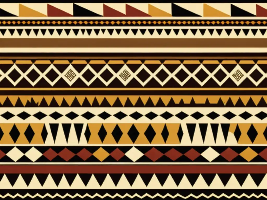 Una ilustración vintage de alta resolución de patrones tribales africanos en tonos terrosos de marrón, ocre y rojo profundo