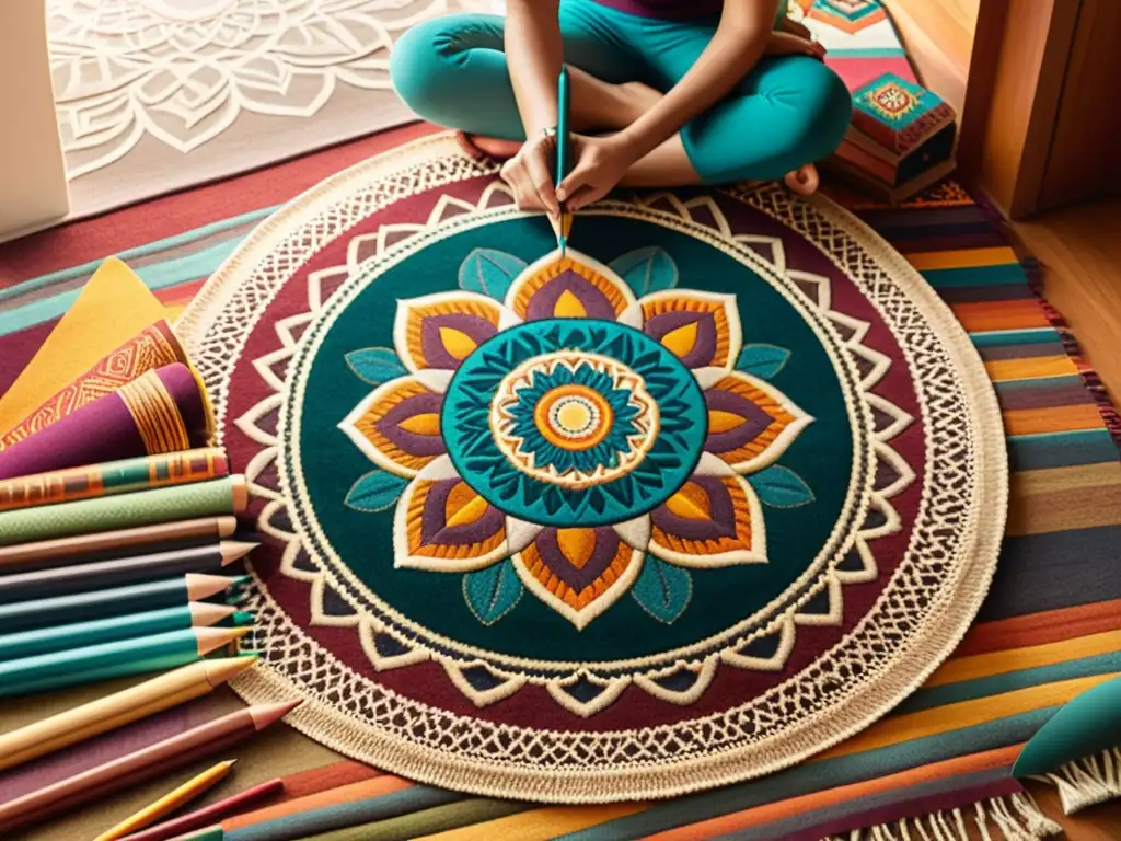 Persona serena diseñando mandala en webinar meditación