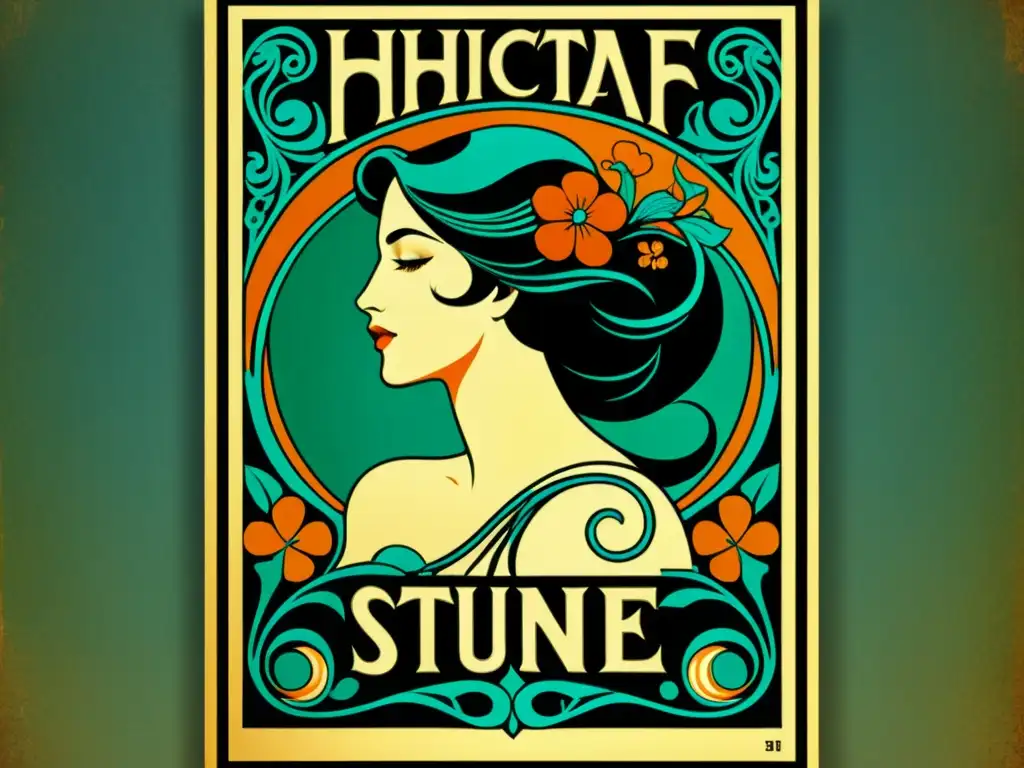 Poster Art Nouveau vintage con diseño elegante y florido, curso inspiración Art Nouveau diseño