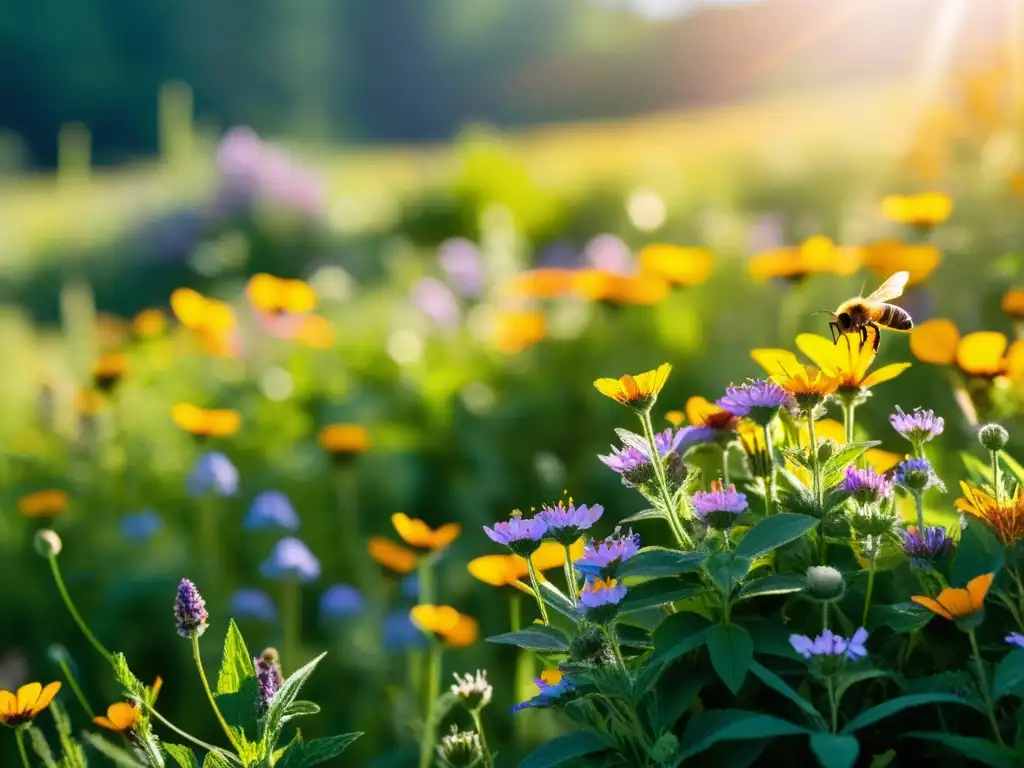 Un prado exuberante y vibrante lleno de flores silvestres, con patrones e colores cautivadores