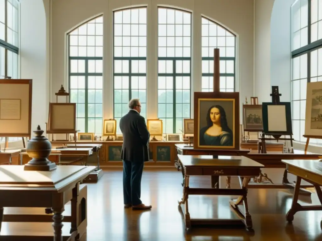 'Profesor destaca la importancia de la simetría en arte en una aula de arte vintage'