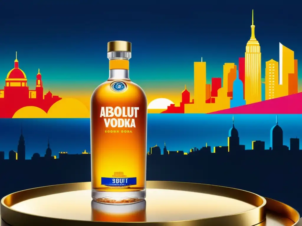 Publicidad global con patrones artísticos en vintage Absolut Vodka, una mezcla de elegancia retro y moderna allure en la ciudad