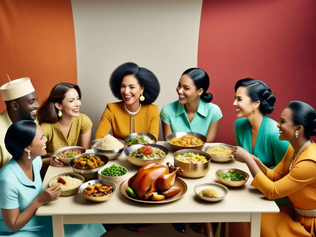 Una publicidad vintage con diversidad cultural en una comida, resaltando patrones culturales en campañas publicitarias