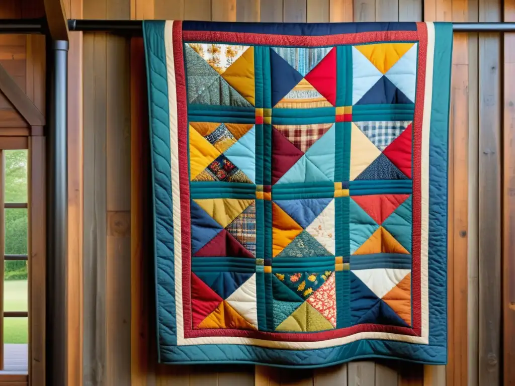Quilt vintage con patrones vibrantes y tradicionales Un quilt vintage con patrones artísticos de diferentes culturas, vibrantes colores y diseño tradicional, en el Festival Houston