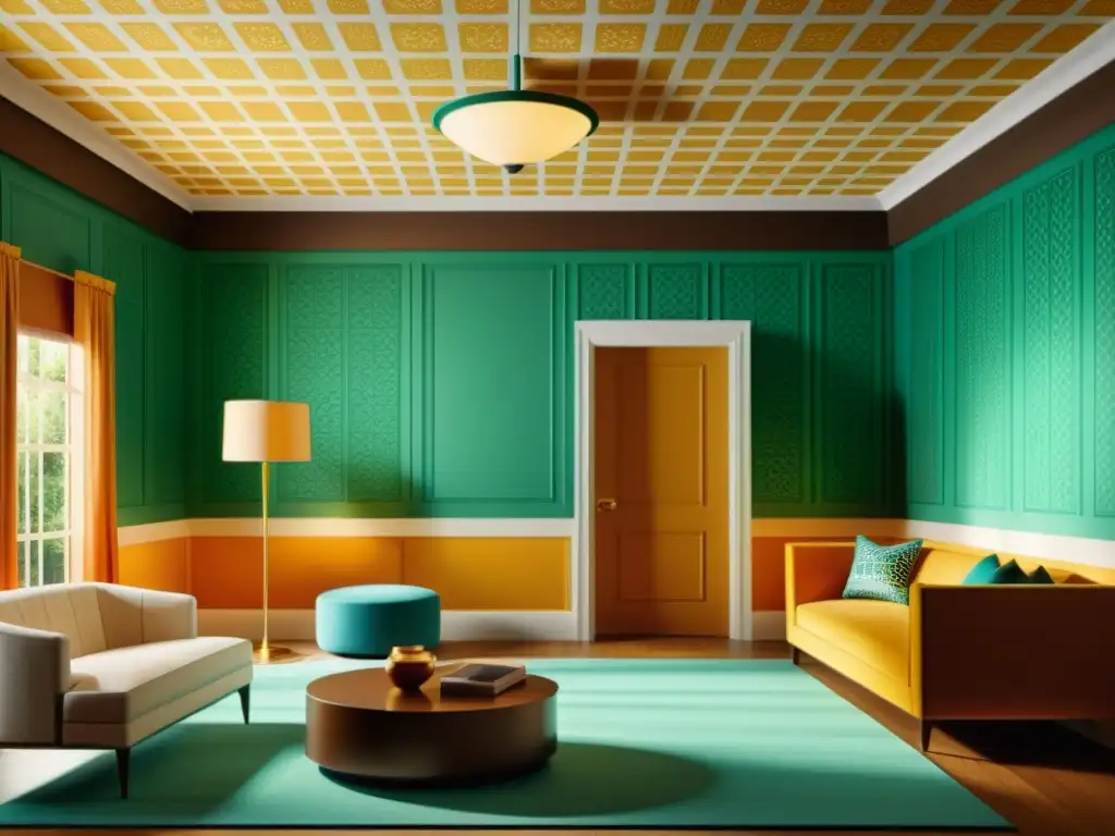 Realidad aumentada para patrones decorativos en una habitación vintage con diseños integrados en la decoración clásica y elegante, bañada en cálida luz