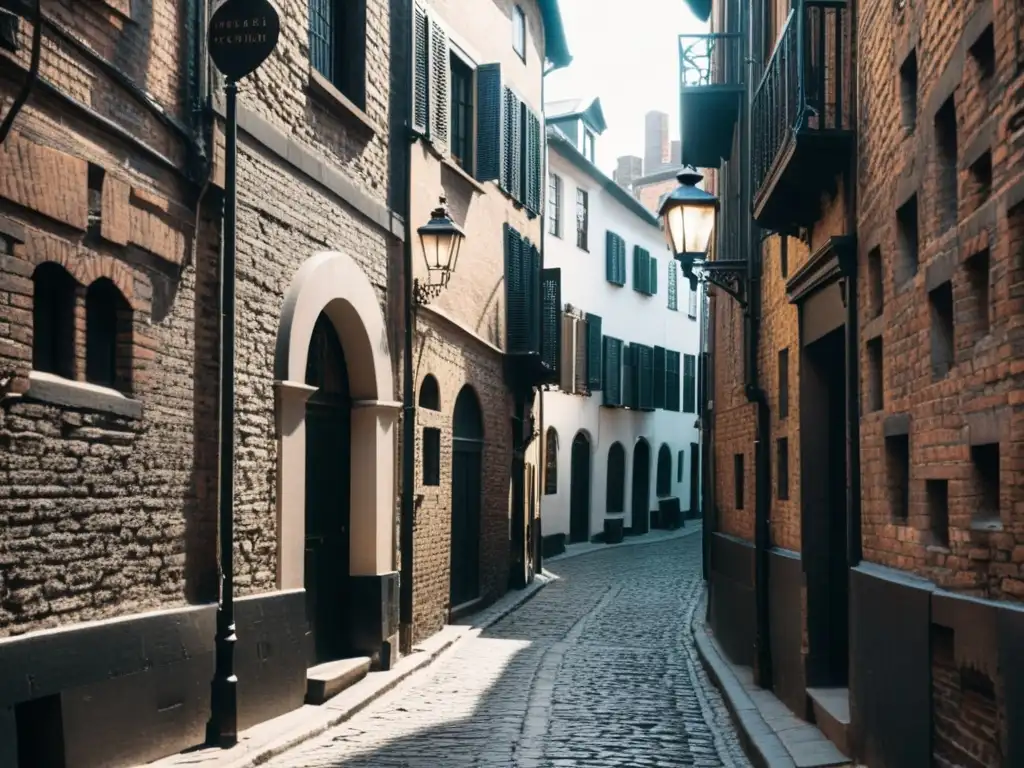 Una red de callejones laberínticos en una ciudad antigua, con significado cultural en sus patrones y misteriosa atmósfera