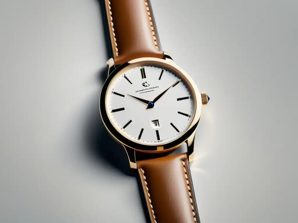 Un reloj minimalista de lujo en un fondo blanco, con patrones de diseño minimalistas en productos premium