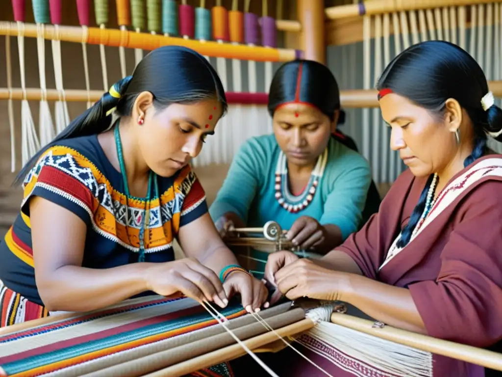 Un retrato evocador de la destreza y el significado cultural del textil indígena, capturando la riqueza de la artesanía textil tradicional