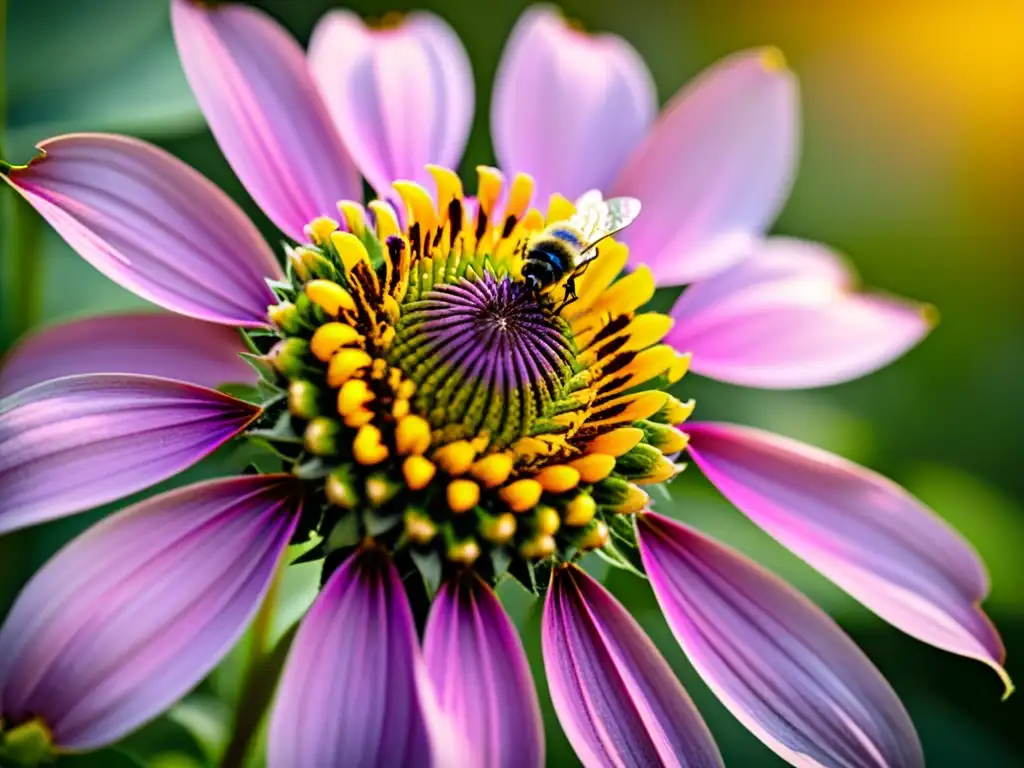 Un retrato vintage de un vibrante coneflower morado, con detalles del polen en los estambres y pétalos superpuestos