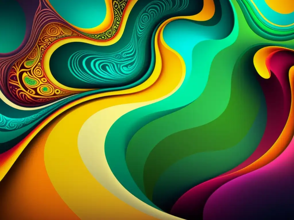 Software diseño patrones arte fluido: Intrincados patrones orgánicos en colores vibrantes evocan movimiento y energía creativa