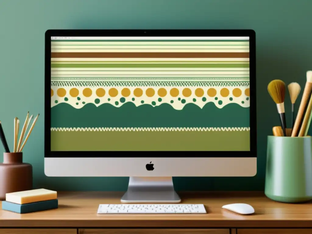 Software patrones arte sostenible: Creación de arte ecoamigable en pantalla vintage con paleta de colores naturales y herramientas artísticas