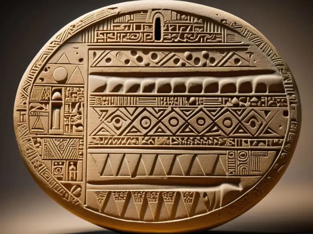 Tableta de arcilla con patrones arquitectónicos antiguos de Mesopotamia, una muestra de precisión y complejidad geométrica de la era