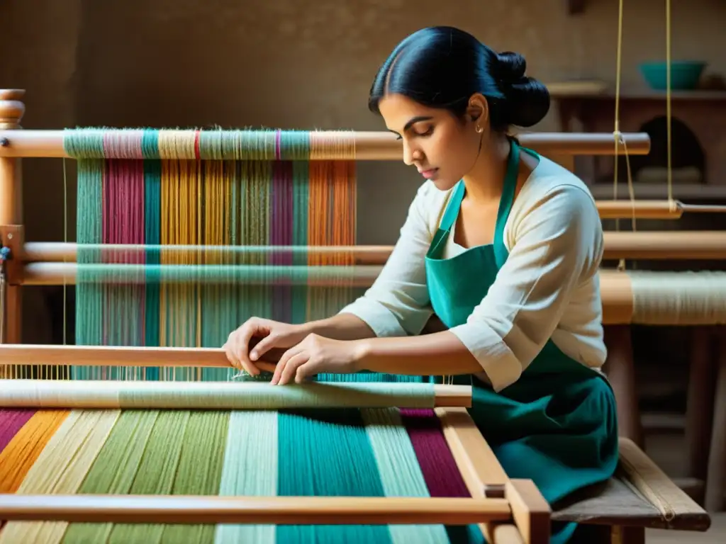 Taller de patrones en tapices persas: Un artesano teje meticulosamente en un telar tradicional una colorida y detallada obra de arte