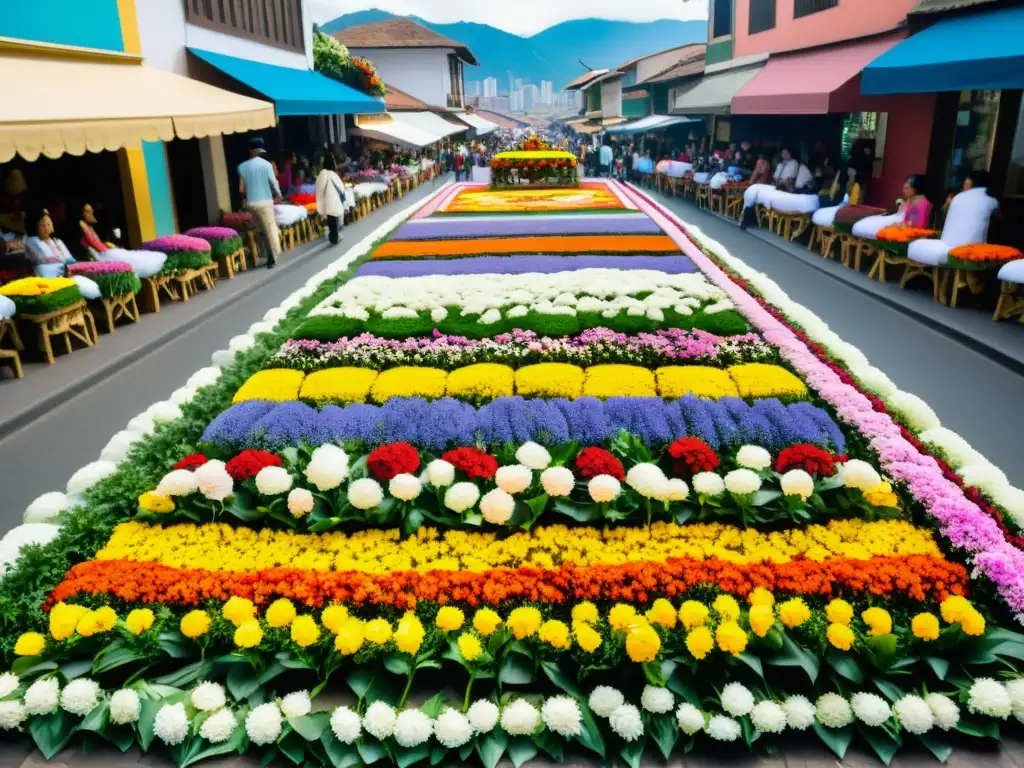 Un tapiz floral vibrante adorna las calles de Medellín durante la Feria de las Flores, capturando la esencia de la celebración de patrones florales en feria Medellín