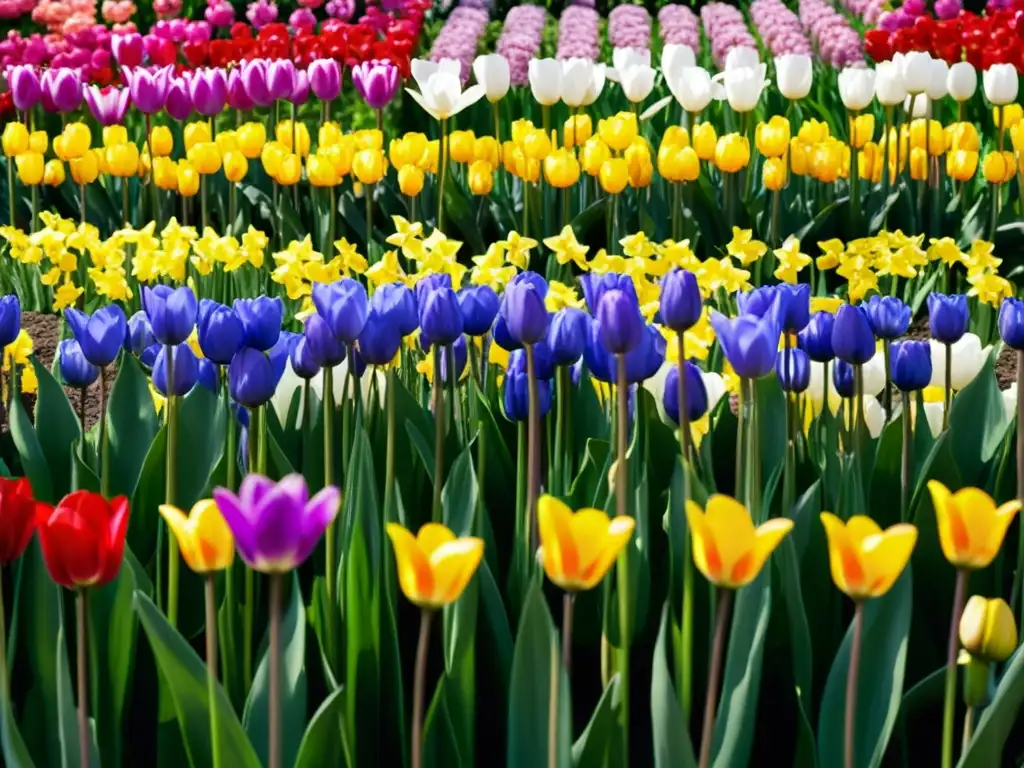 Un tapiz vintage de flores vibrantes en Keukenhof Gardens, Países Bajos, con patrones de alfombra de flores meticulosos y colores deslumbrantes