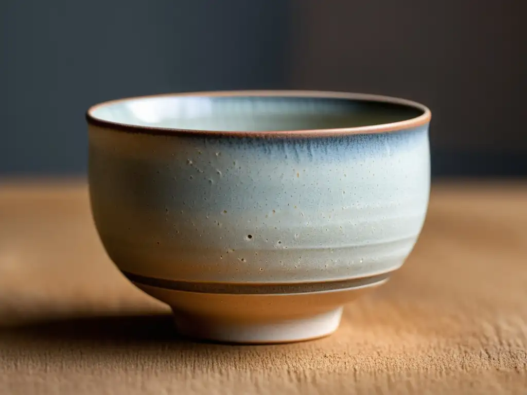 Una taza de cerámica de Hagi japonesa artística, con sutiles patrones de craquelado y textura única en el borde sin esmaltar