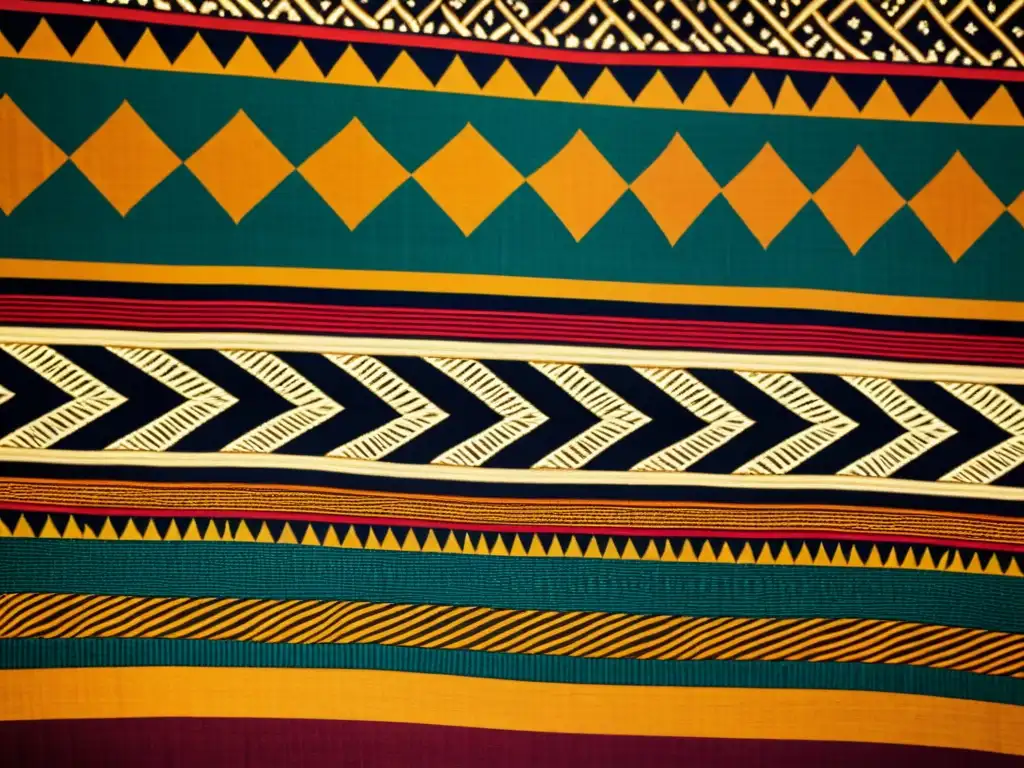 Un tejido africano con patrones culturales vibrantes, textura única y colores terrosos