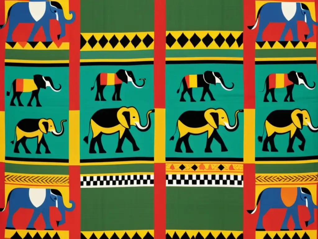 Tejido africano con significado de animales salvajes en vibrantes colores