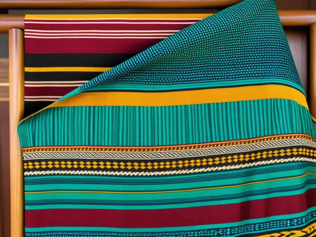 Un tejido tradicional africano exhibe patrones y colores vibrantes