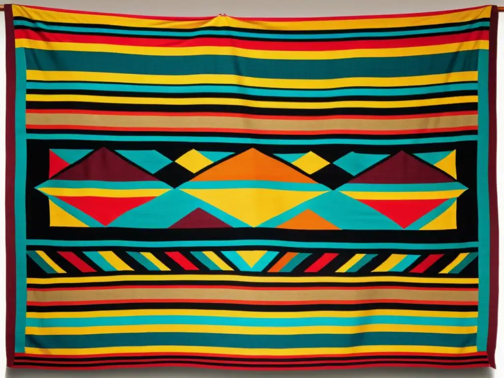 Exhibición de tejidos latinoamericanos arte mundial: hermosa artesanía textil con patrones geométricos y colores vibrantes